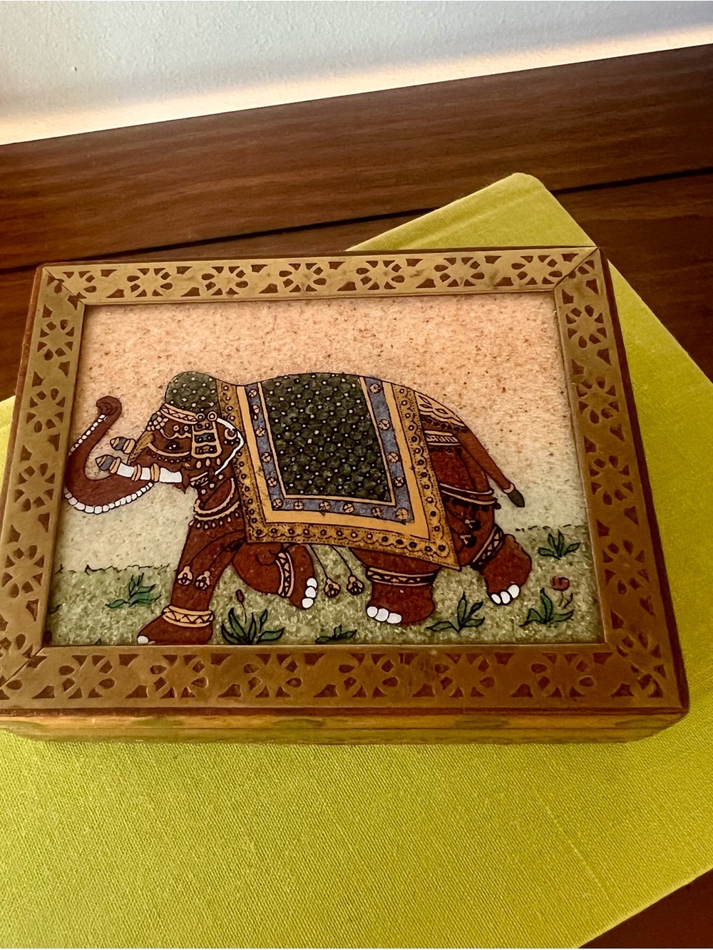Handcrafted Wooden Trinket Box with Decorative Elephant